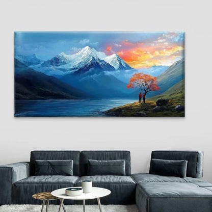 Romantic Couple Mountain Sunset Wall Art Canvas Office Home Room Framed 120x60cm