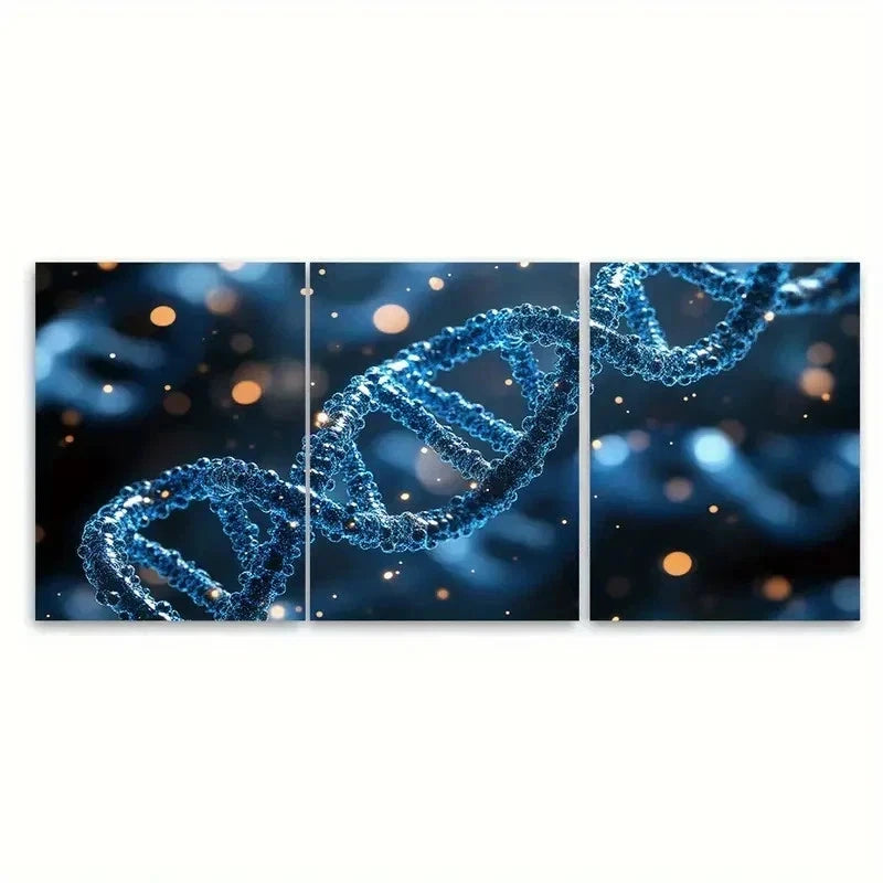 3pcs Blue DNA Molecules TI   Wall Art Set Canvas Framed 60x90cm - High Quality Print 100% Australian Made Wall Canvas Ready to Hang - Bella Home Decor