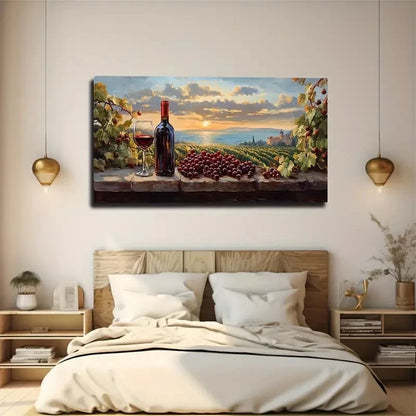 Serene Wine And Grape Landscape Wall Art Canvas Office Home Room Framed 120x60cm