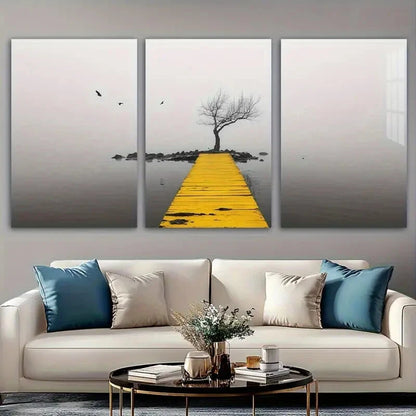 3pcs Seaside Flying Birds and Trees Themed Metal Print Ready to Hang Art - Bella Home Decor