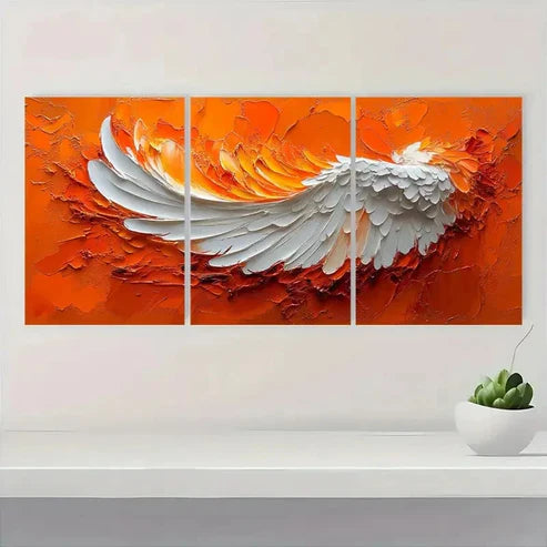 3pcs White & Orange Wing Texture OW  Wall Art Set Canvas Unframed - High Quality Print 100% Australian Made Wall Canvas
