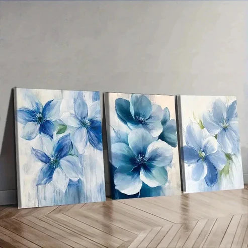 3pcs Beautiful Blue Flowers Decoration Art Set Canvas Unframed - High Quality Print 100% Australian Made Wall Canvas - Bella Home Decor