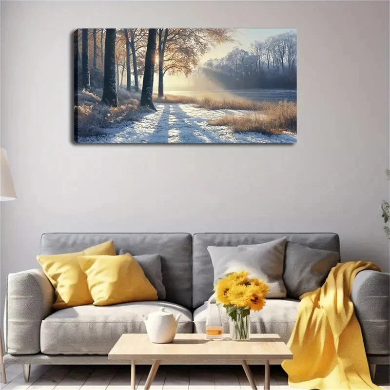 Forest Landscape Golden light Wall Art Canvas Office Home Room Framed 120x60cm - Bella Home Decor