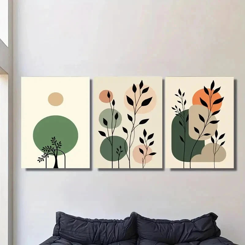 3pcs Modern Abstract Botanical Green Leaf Metal Print Ready to Hang Art