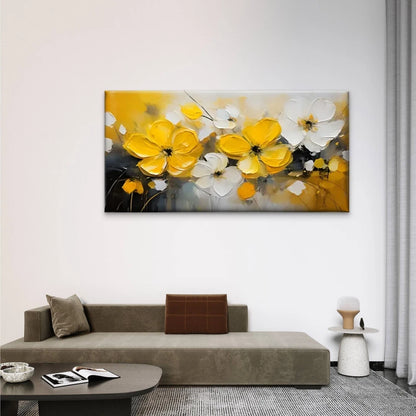 Yellow Flower Abstract Perfect Wall Art Canvas Office Home Room Framed 120x60cm