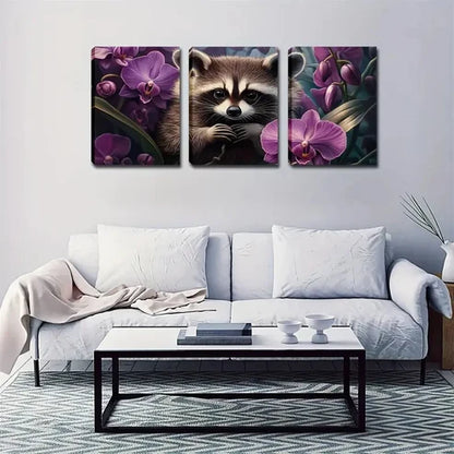 3pcs Raccoon & Orchid Dreamy Landscape Wall Art Canvas Unframed - High Quality Print 100% Australian Made Wall Canvas