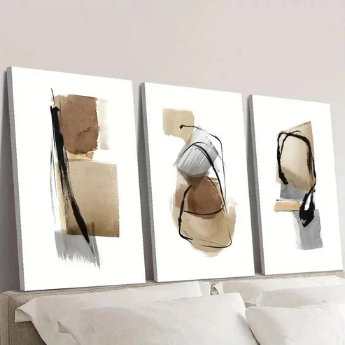 3pcs Abstract Brown Grey Black Painting Wall Art Canvas Unframed - High Quality Print 100% Australian Made Wall Canvas - Bella Home Decor