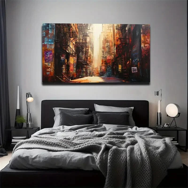 Abstract Cityscape Modern Wall Art Canvas Office Home Room Framed 120x60cm. - Bella Home Decor
