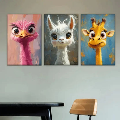 3pcs Three different colored animals Wall Art Set Canvas Framed 40x60cm - High Quality Print 100% Australian Made Wall Canvas Ready to Hang - Bella Home Decor