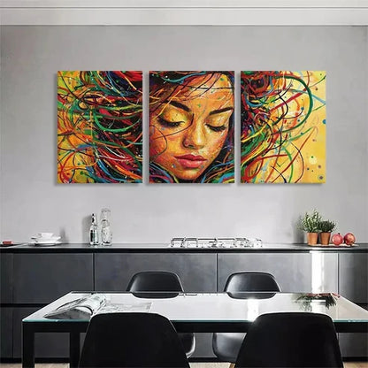 3pcs Abstract Colorful Woman Portrait Perfect Art Set Canvas Unframed - High Quality Print 100% Australian Made Wall Canvas - Bella Home Decor