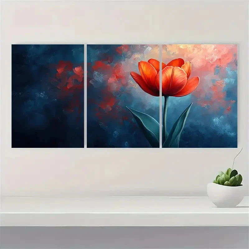 3pcs Texas Flame Tulip Painting TF   Wall Art Set Canvas Framed 50x70cm - High Quality Print 100% Australian Made Wall Canvas Ready to Hang - Bella Home Decor