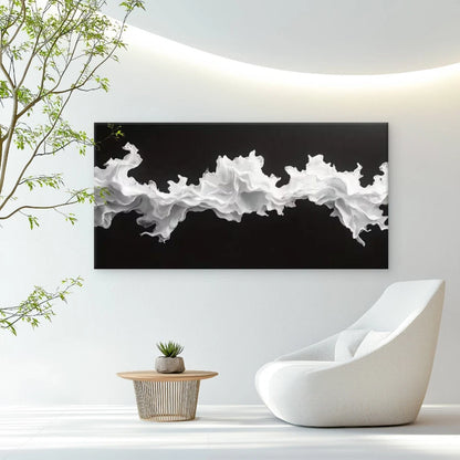 Black & White Abstract Waves Wall Art Canvas Office Home Room Framed 120x60cm