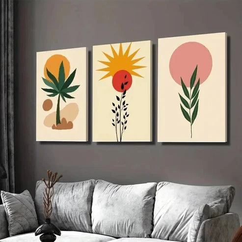 3pcs Boho Style Modern Abstract Tree  Wall Art Set Canvas Unframed - High Quality Print 100% Australian Made Wall Canvas - Bella Home Decor