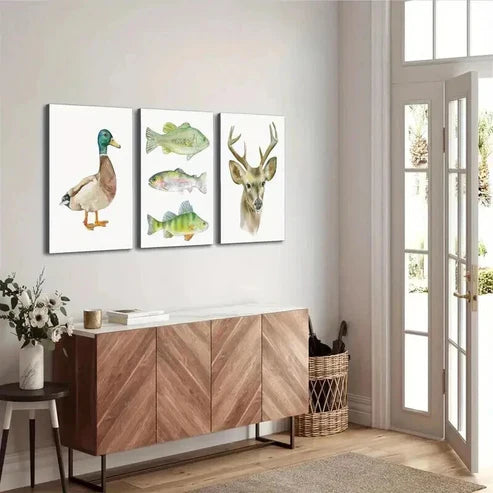 3pcs Watercolor Animal Duck Fish Deer  Wall Art Set Canvas Unframed - High Quality Print 100% Australian Made Wall Canvas