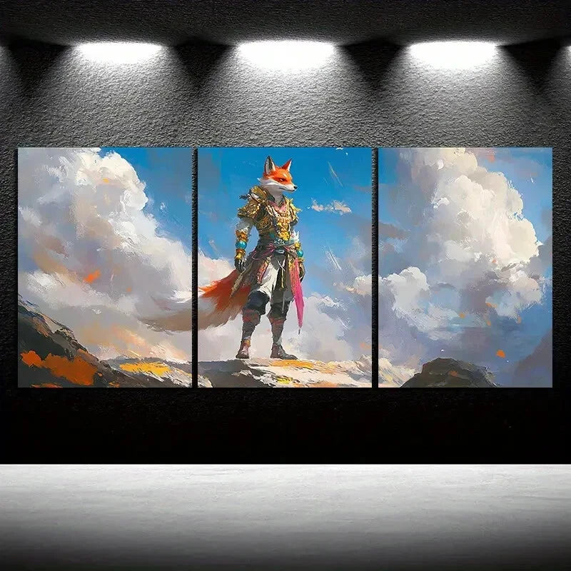 3pcs Beautiful Standing Red Fox Metal Print Ready to Hang Art - Bella Home Decor