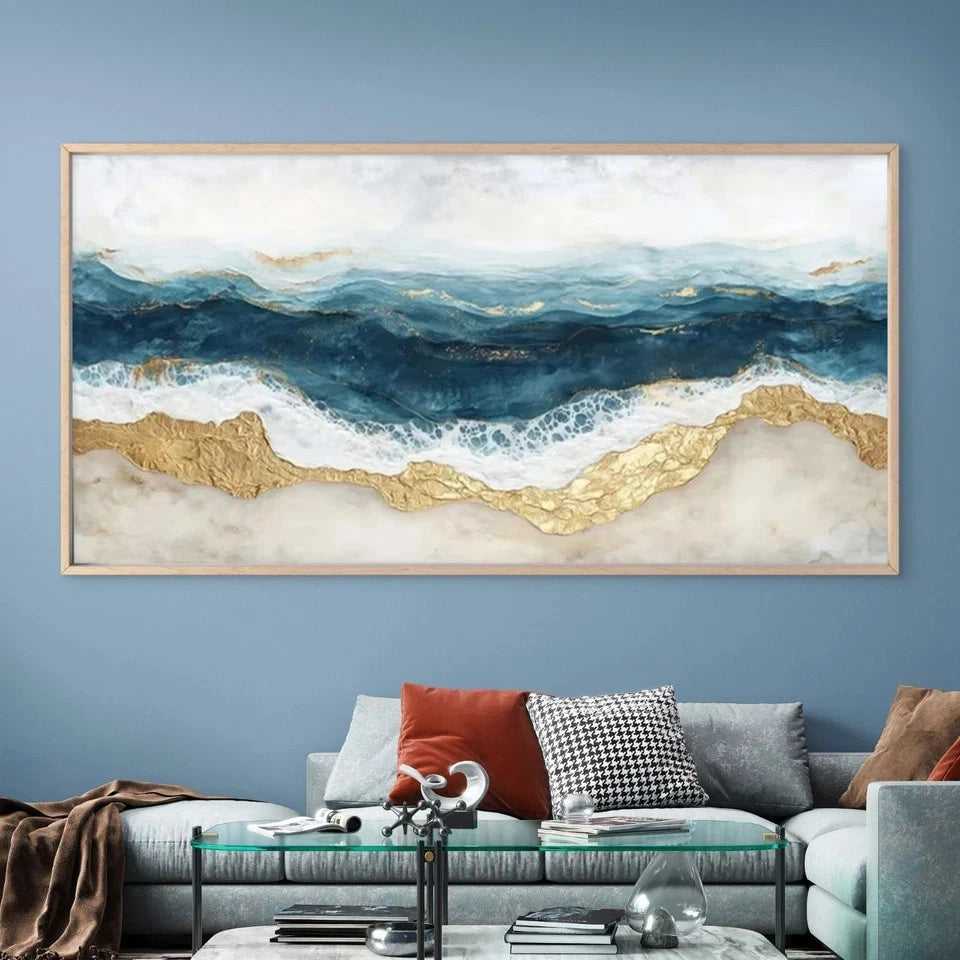 Abstract Ocean Waves Wall Art Canvas Office Home Room Framed 120x60cm