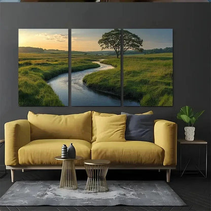 3pcs Winding River Through Countryside Perfect Wall Art Set Canvas Framed 50x70cm - High Quality Print 100% Australian Made Wall Canvas Ready to Hang - Bella Home Decor