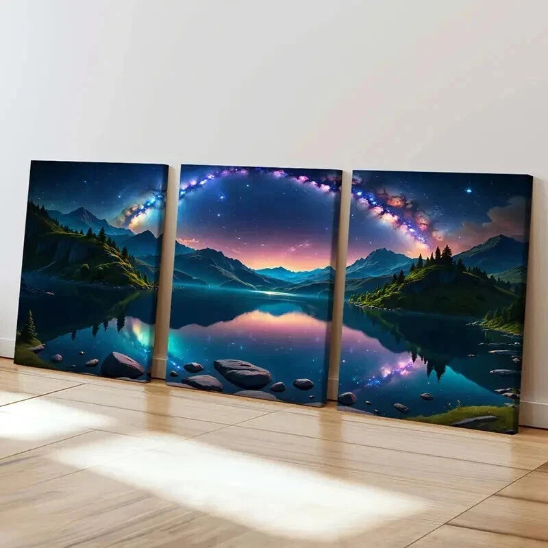 3pcs Starry Sky Milky Way Fantasy Landscape Wall Art Set Canvas Framed 60x90cm - High Quality Print 100% Australian Made Wall Canvas Ready to Hang - Bella Home Decor