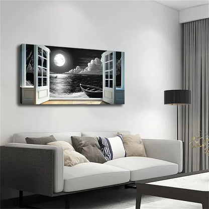 Seascape With Moonlit Ocean Wall Art Canvas Office Home Room Framed 120x60cm
