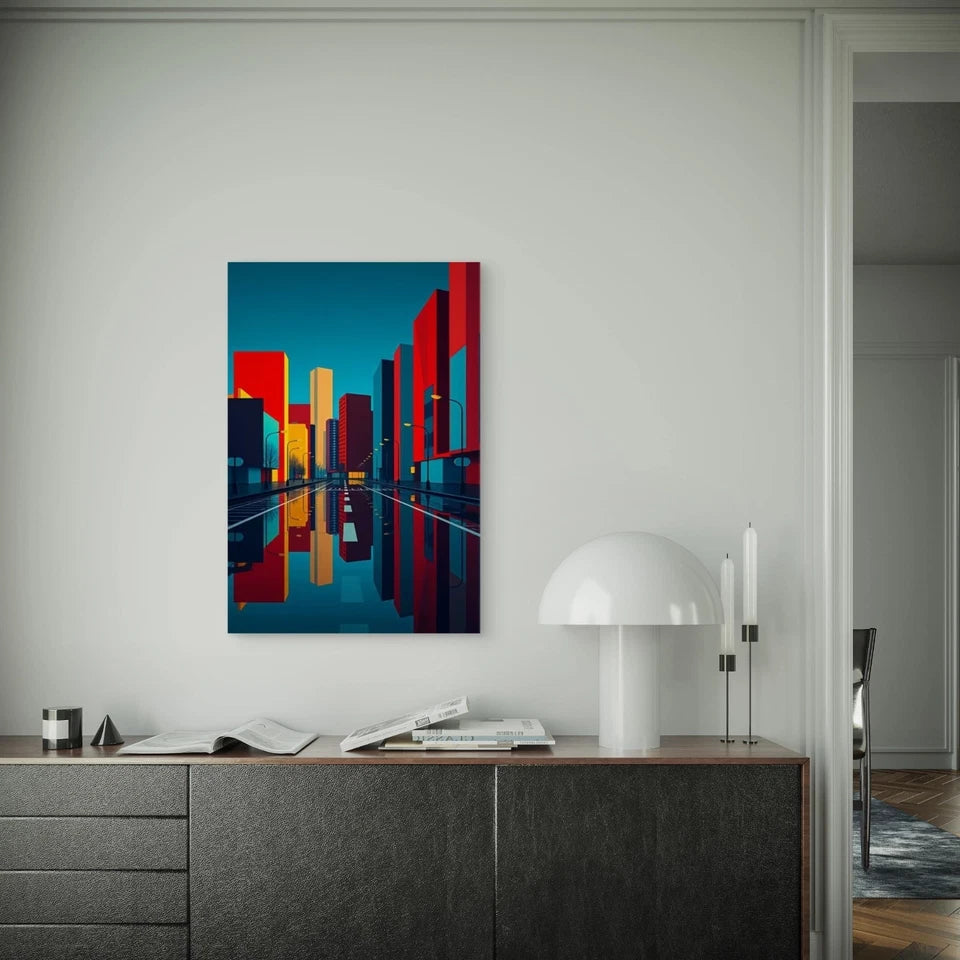 Vibrant Skyscraper Reflections 60x90cm Metal Print Ready to Hang