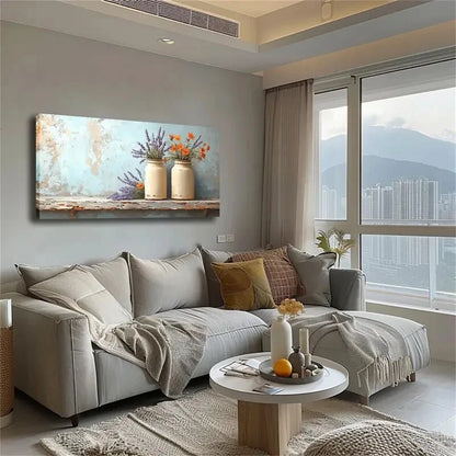 Vases Lavender Orange Flower Wall Art Canvas Office Home Room Framed 120x60cm - Bella Home Decor