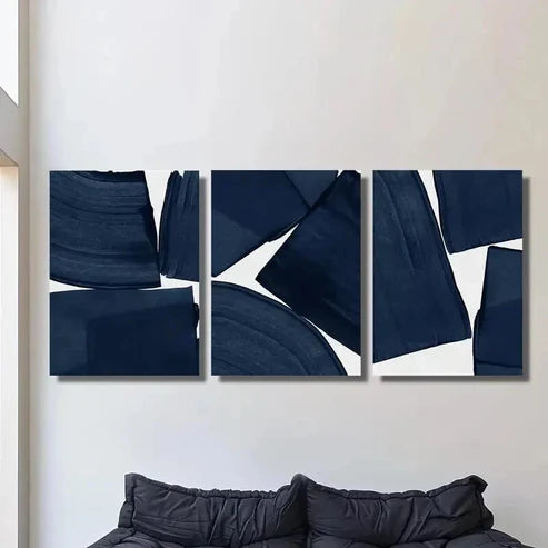 3pcs Blue Tone Geometric Patterns Wall Art Canvas Unframed - High Quality Print 100% Australian Made Wall Canvas - Bella Home Decor