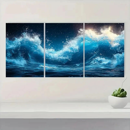 3pcs Underwater Ocean Waves DE Wall Art Set Canvas Framed 40x60cm - High Quality Print 100% Australian Made Wall Canvas Ready to Hang