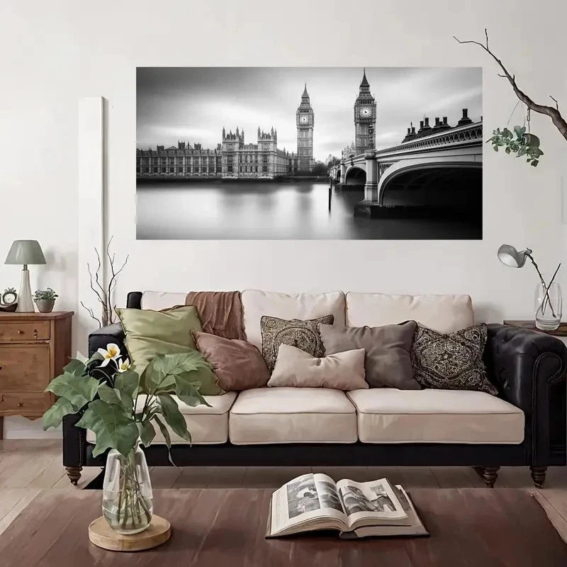 London Landmarks Black Wall Art Canvas Office Home Room Framed 120x60cm