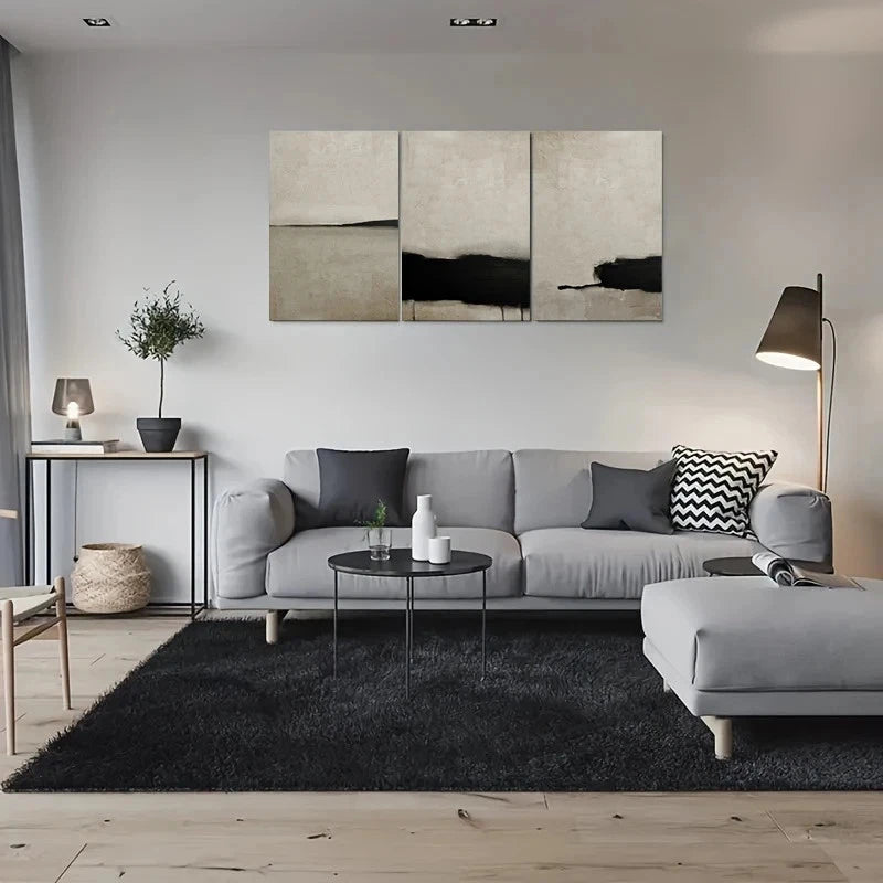 3pcs Abstract Black and White Textured Metal Print Ready to Hang Art - Bella Home Decor