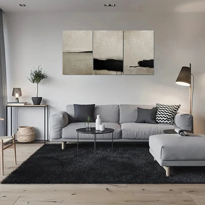 3pcs Abstract Black and White Textured Metal Print Ready to Hang Art - Bella Home Decor