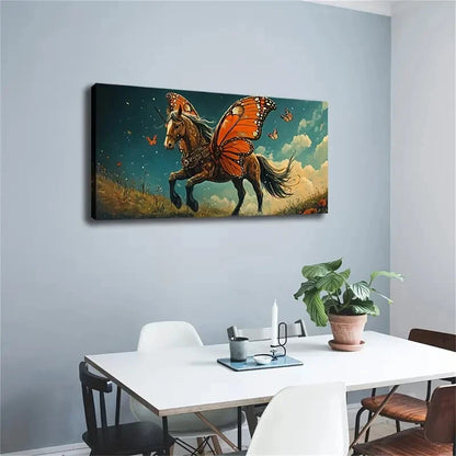 Mythical Unicorn Butterfly Wall Art Canvas Office Home Room Framed 120x60cm - Bella Home Decor