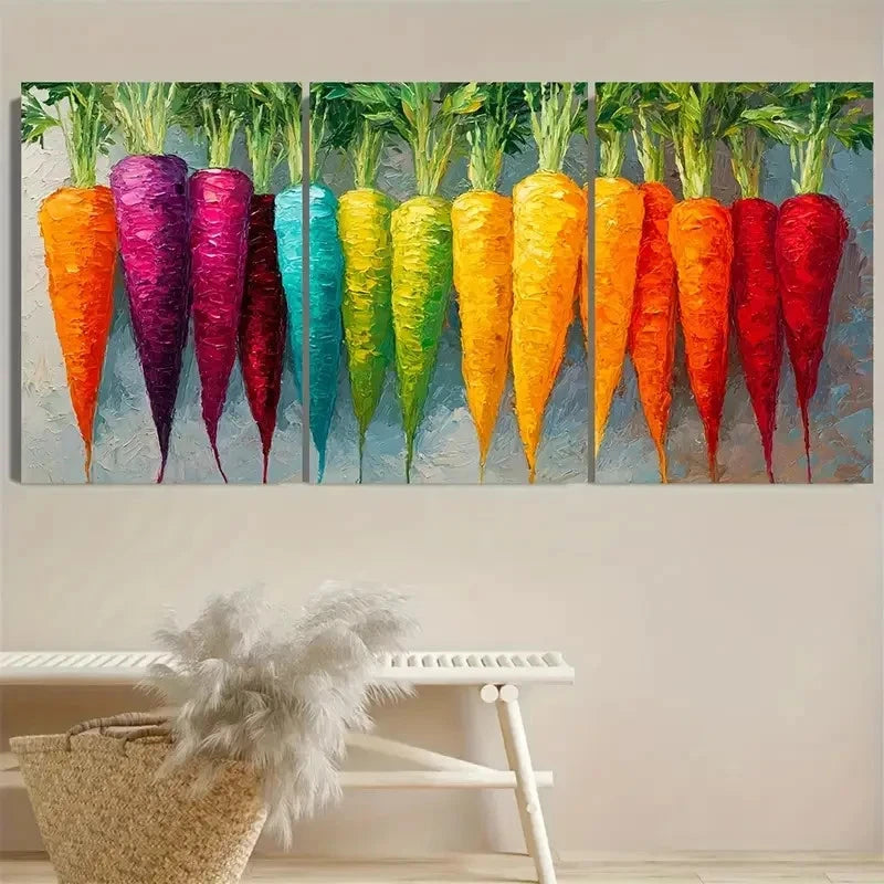 3pcs Carrots Rainbow Carrot Colorful Bright Wall Art Set Canvas Framed 50x70cm - High Quality Print 100% Australian Made Wall Canvas Ready to Hang - Bella Home Decor