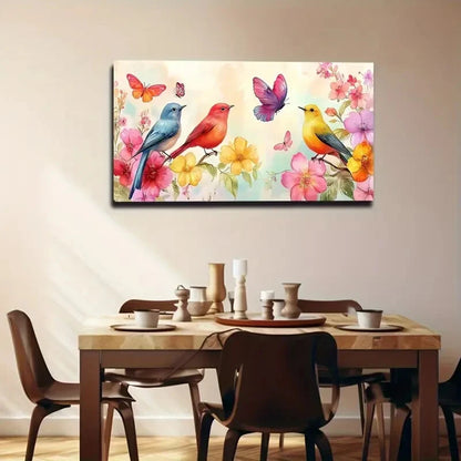 Three Colorful Birds Flowering Wall Art Canvas Office Home Room Framed 120x60cm - Bella Home Decor