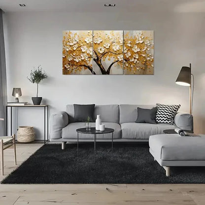 3pcs Golden Blossom Tree Painting Wall Art Canvas Unframed - High Quality Print 100% Australian Made Wall Canvas