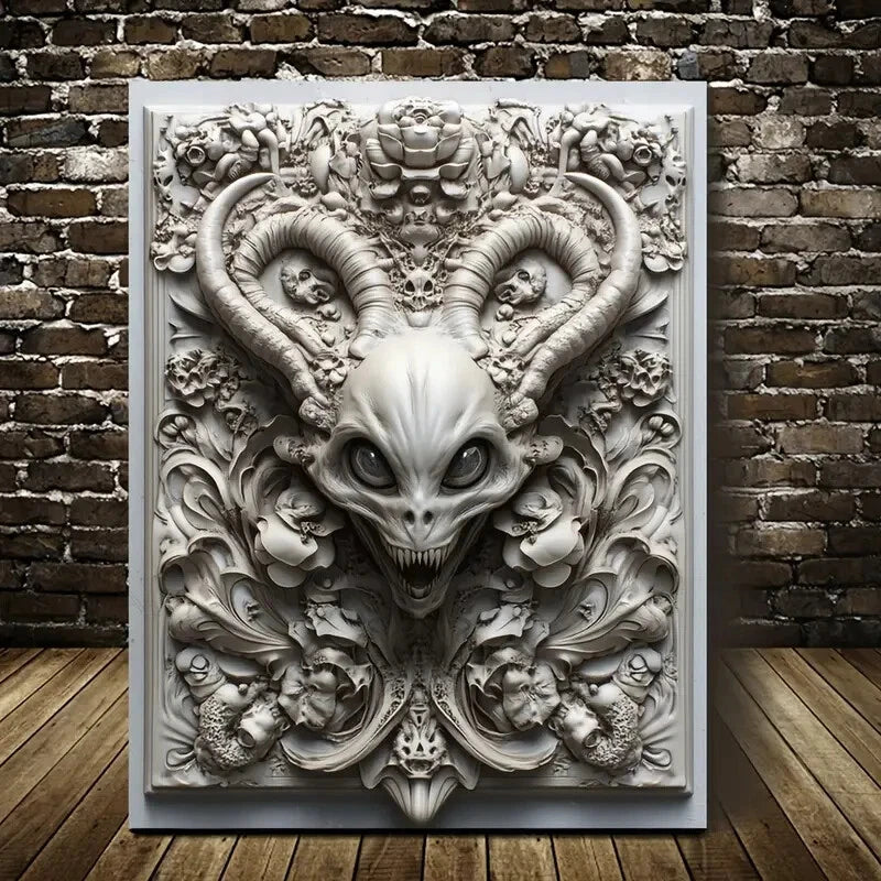 Featuring a Dark Alien Design Painting 40x60cm Metal Print Ready to Hang - Bella Home Decor