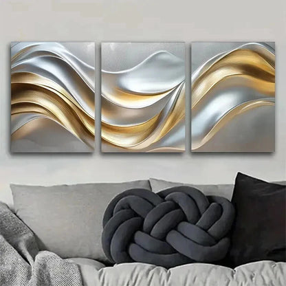 3pcs Modern Abstract Metallic Wave Perfect Wall Art Set Canvas Framed 60x90cm - High Quality Print 100% Australian Made Wall Canvas Ready to Hang - Bella Home Decor