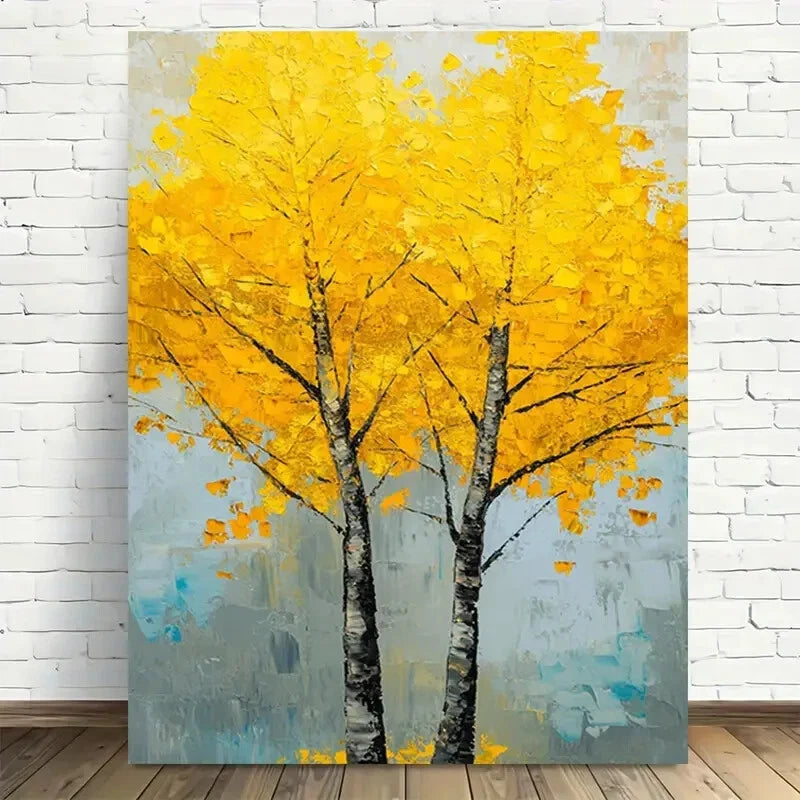 Beautiful Modern Abstract Yellow Tree Painting 40x60cm Metal Print Ready to Hang - Bella Home Decor