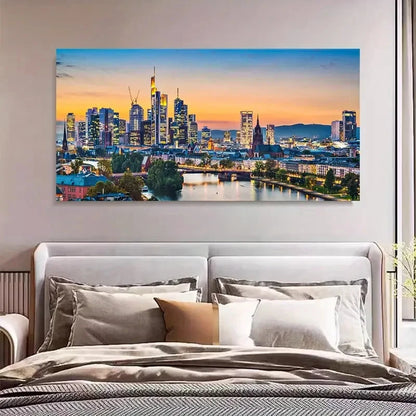 German Cityscape Retro Style Wall Art Canvas Office Home Room Framed 120x60cm