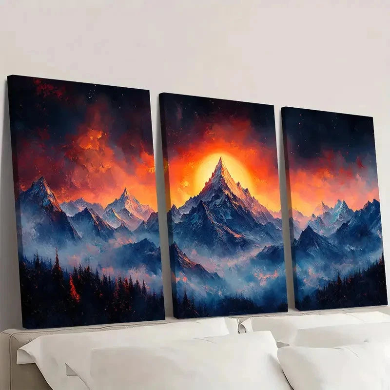 3pcs Fiery Orange & deep blue color palette OD Wall Art Set Canvas Framed 40x60cm - High Quality Print 100% Australian Made Wall Canvas Ready to Hang