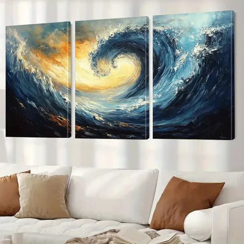 3pcs Abstract Ocean Wave Swirling Sea Motion Wall Art Canvas Unframed - High Quality Print 100% Australian Made Wall Canvas - Bella Home Decor