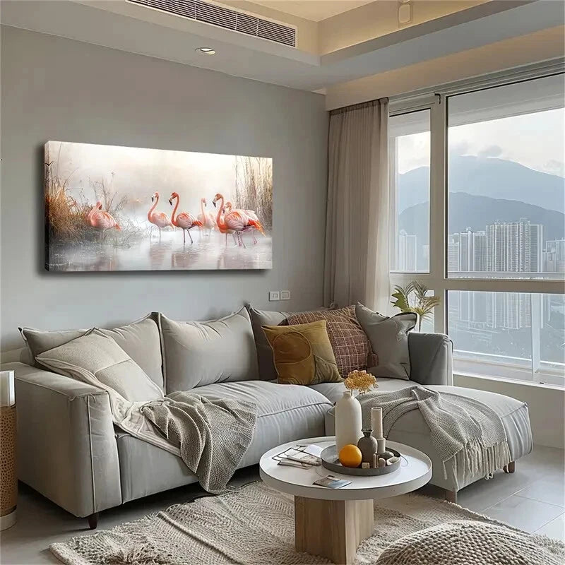 A Group Of Flamingos Wecctland Wall Art Canvas Office Home Room Framed 120x60cm - Bella Home Decor