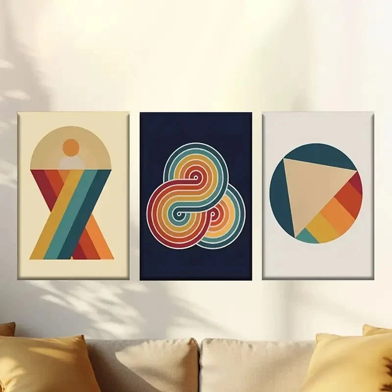 3pcs painting with geometric design Wall Art Set Canvas Framed 50x70cm - High Quality Print 100% Australian Made Wall Canvas Ready to Hang
