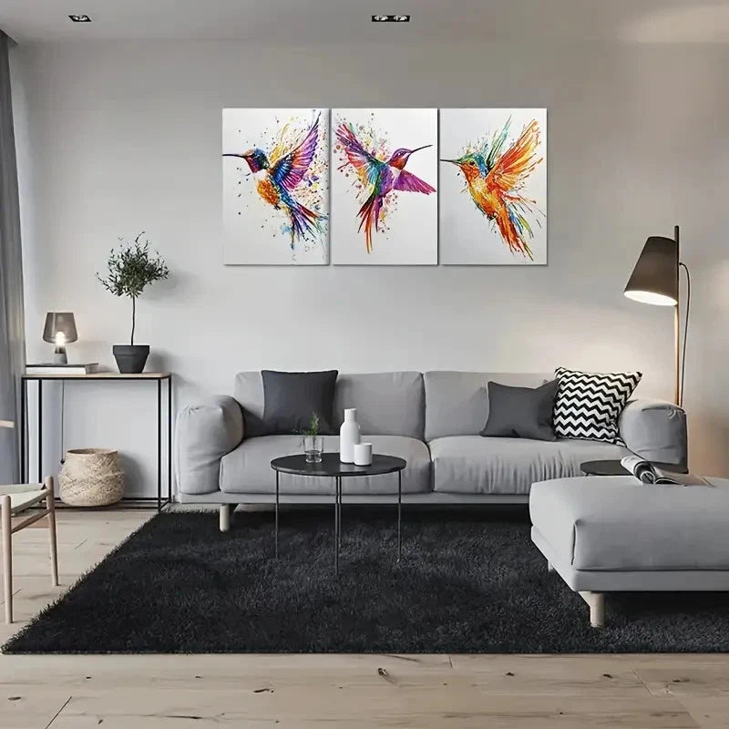 3pcs Colorful Hummingbird Purple Wall Art Set Canvas Framed 60x90cm - High Quality Print 100% Australian Made Wall Canvas Ready to Hang