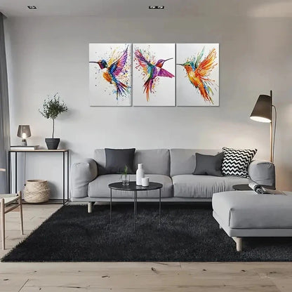 3pcs Colorful Hummingbird Purple Wall Art Set Canvas Framed 60x90cm - High Quality Print 100% Australian Made Wall Canvas Ready to Hang