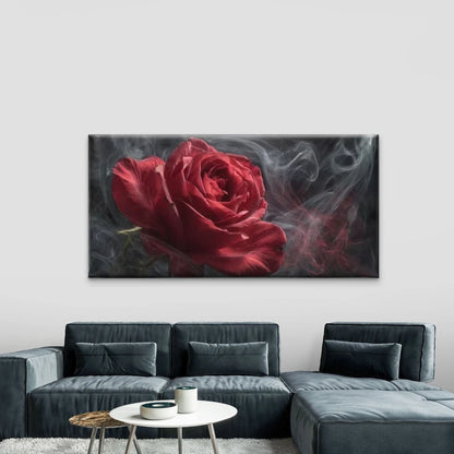 Red Rose & Smoke Floral  Wall Art Canvas Office Home Room Framed 120x60cm