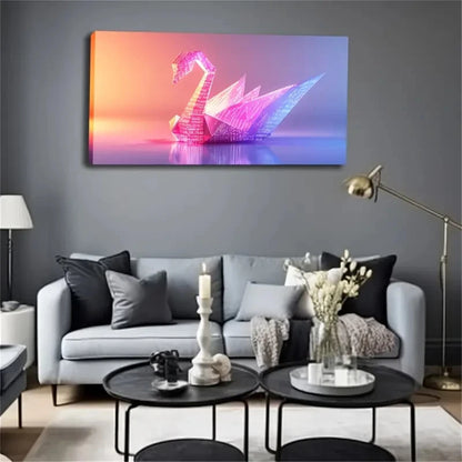 Origami Swan Composed Codes Wall Art Canvas Office Home Room Framed 120x60cm
