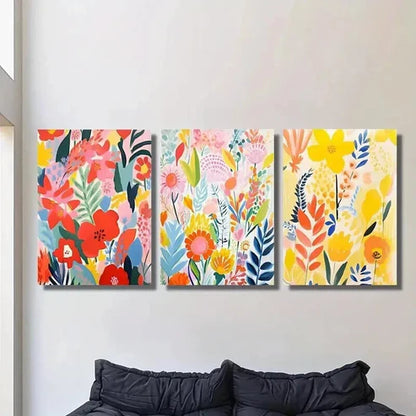 3pcs Colorful Botanical Flowers and Leaves Wall Art Canvas Unframed - High Quality Print 100% Australian Made Wall Canvas - Bella Home Decor