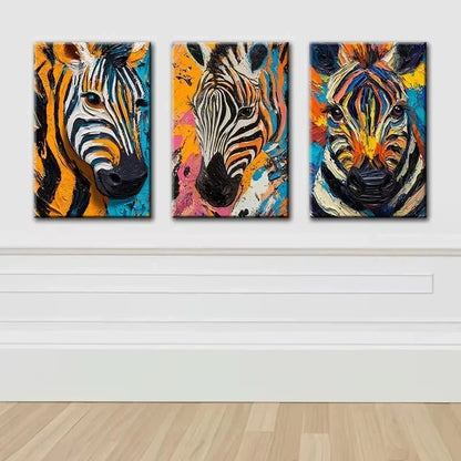 3pcs A vibrant zebra Illustration Metal Print Ready to Hang Art - Bella Home Decor