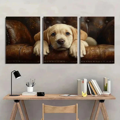 3pcs Adorable Puppy on Couch Decoration Wall Art Canvas Unframed - High Quality Print 100% Australian Made Wall Canvas - Bella Home Decor