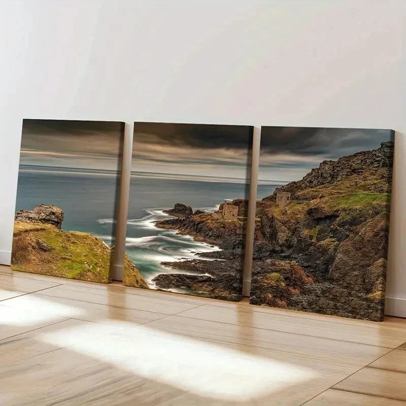 3pcs Island Coastline Seaside Sea  Wall Art Set Canvas Framed 60x90cm - High Quality Print 100% Australian Made Wall Canvas Ready to Hang